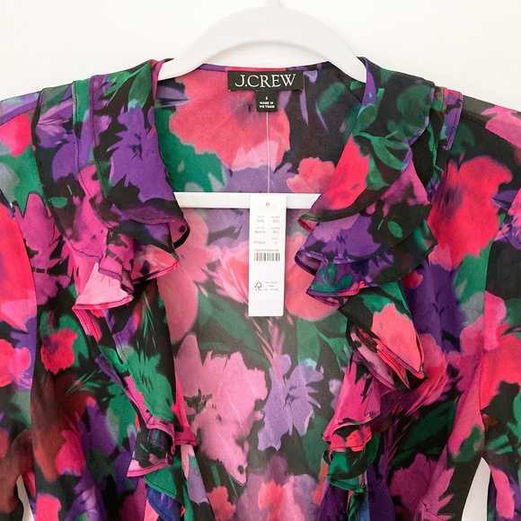 NWT J. Crew Ruffle Wrap Top in Dark Floral Chiffon Blend - 6 - Picture 2 of 7